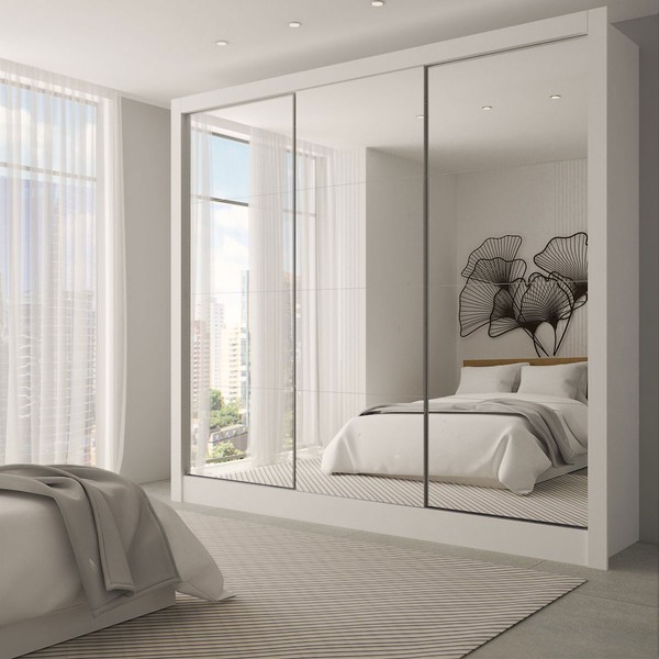 Guarda-Roupa Casal Giulia Slim 3 Portas 3 Gavetas com Espelho Branco - Panorama Móveis