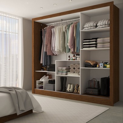 Guarda-Roupa Casal Giulia Slim 3 Portas 3 Gavetas com Espelho Cinamomo - Panorama Móveis