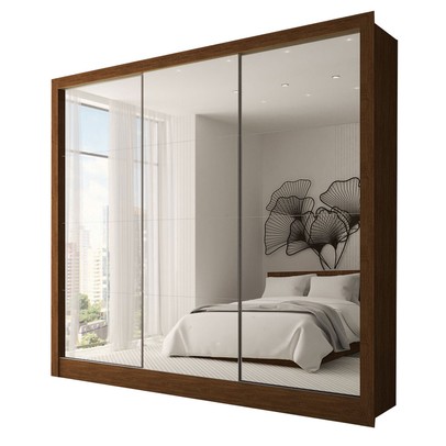 Guarda-Roupa Casal Giulia Slim 3 Portas 3 Gavetas com Espelho Cinamomo - Panorama Móveis
