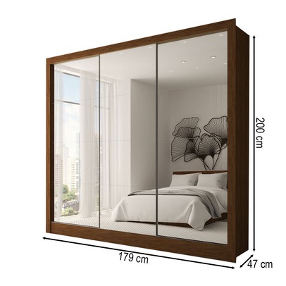 Guarda-Roupa Casal Giulia Slim 3 Portas 3 Gavetas com Espelho Cinamomo - Panorama Móveis
