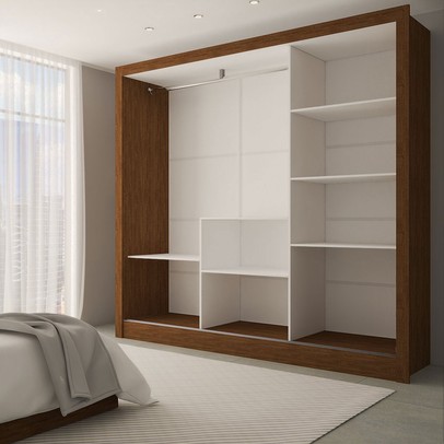 Guarda-Roupa Casal Giulia Slim 3 Portas 3 Gavetas com Espelho Cinamomo - Panorama Móveis