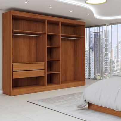 Guarda-Roupa Casal Prince 5 Portas 2 Gavetas com Espelho Freijó/Off White - Panorama Móveis