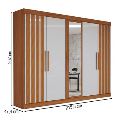 Guarda-Roupa Casal Prince 5 Portas 2 Gavetas com Espelho Freijó/Off White - Panorama Móveis