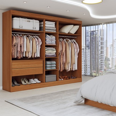 Guarda-Roupa Casal Prince 5 Portas 2 Gavetas com Espelho Freijó/Off White - Panorama Móveis