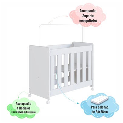 Berço Evolutivo 4 em 1 Branco - Completa Móveis