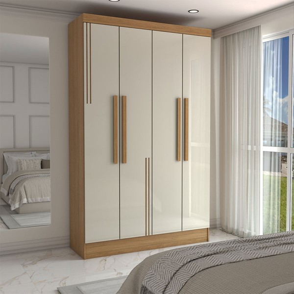Guarda-Roupa Solteiro Risk 4 Portas 3 Gavetas 100% Mdf Cinamomo/Off White - Panorama Móveis