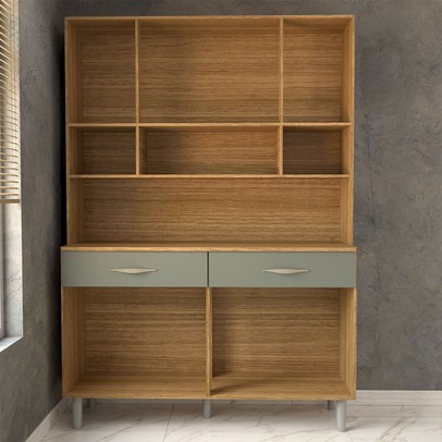 Armário de Cozinha Kit 8 Portas 2 Gavetas com Vidro Freijó/Gris - Panorama Móveis