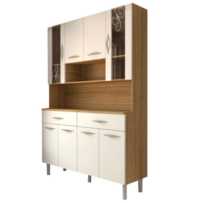 Armário de Cozinha Kit 8 Portas 2 Gavetas com Vidro Freijó/Supremo - Panorama Móveis