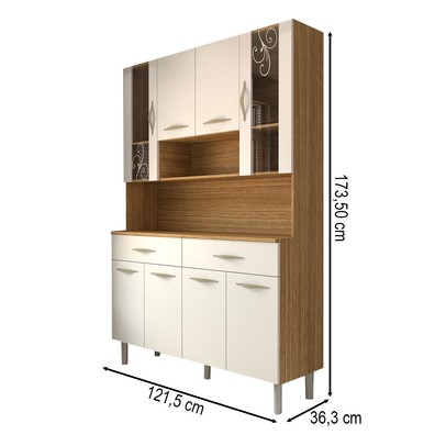 Armário de Cozinha Kit 8 Portas 2 Gavetas com Vidro Freijó/Supremo - Panorama Móveis