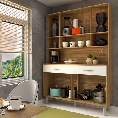 Armário de Cozinha Kit 8 Portas 2 Gavetas com Vidro Freijó/Supremo - Panorama Móveis