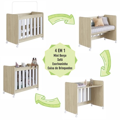 Berço Evolutivo 4 em 1 Carvalho Araguaia - Completa Móveis