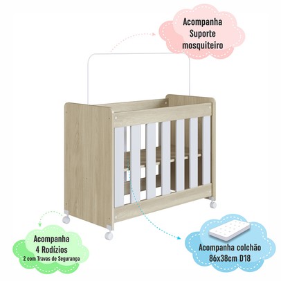 Berço Evolutivo 4 em 1 com Colchão Carvalho Araguaia - Completa Móveis