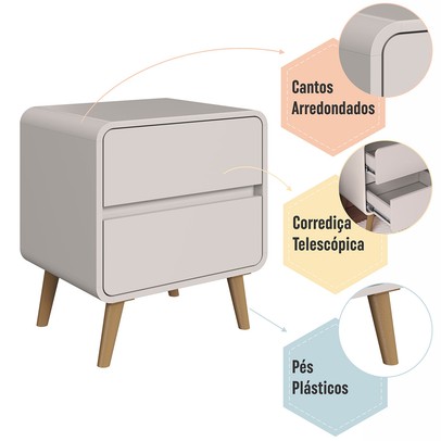 Mesa de Cabeceira Curve 2 Gavetas Bege Dunas - Completa Móveis