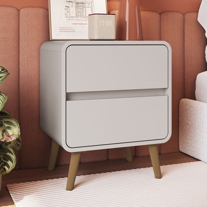 Mesa de Cabeceira Curve 2 Gavetas Bege Dunas - Completa Móveis