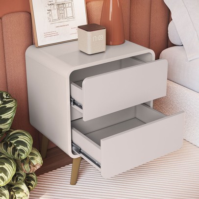 Mesa de Cabeceira Curve 2 Gavetas Bege Dunas - Completa Móveis