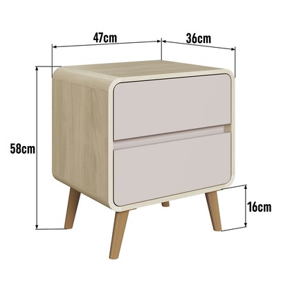 Mesa de Cabeceira Curve 2 Gavetas Carvalho Araguaia/Bege Dunas - Completa Móveis