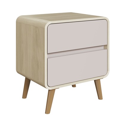 Mesa de Cabeceira Curve 2 Gavetas Carvalho Araguaia/Bege Dunas - Completa Móveis