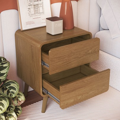 Mesa de Cabeceira Curve 2 Gavetas Carvalho Xingu - Completa Móveis