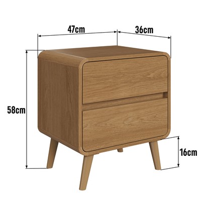 Mesa de Cabeceira Curve 2 Gavetas Carvalho Xingu - Completa Móveis