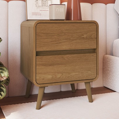 Mesa de Cabeceira Curve 2 Gavetas Carvalho Xingu - Completa Móveis