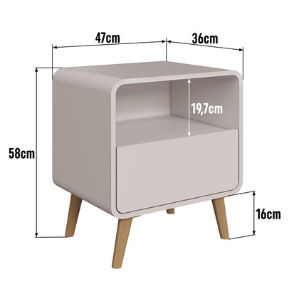 Mesa de Cabeceira Curve 1 Gaveta Bege Dunas - Completa Industria