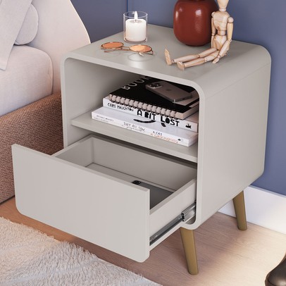 Mesa de Cabeceira Curve 1 Gaveta Bege Dunas - Completa Industria