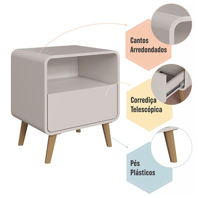 Mesa de Cabeceira Curve 1 Gaveta Bege Dunas - Completa Industria