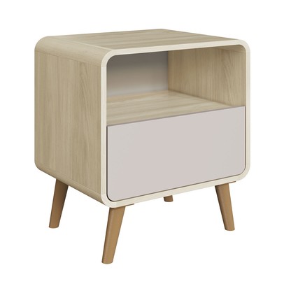 Mesa de Cabeceira Curve 1 Gaveta Carvalho Araguaia/Bege Dunas - Completa Industria