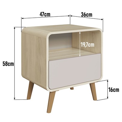 Mesa de Cabeceira Curve 1 Gaveta Carvalho Araguaia/Bege Dunas - Completa Industria