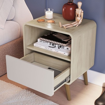 Mesa de Cabeceira Curve 1 Gaveta Carvalho Araguaia/Bege Dunas - Completa Industria