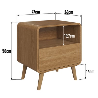 Mesa de Cabeceira Curve 1 Gaveta Carvalho Xingu - Completa Industria