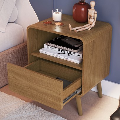 Mesa de Cabeceira Curve 1 Gaveta Carvalho Xingu - Completa Industria