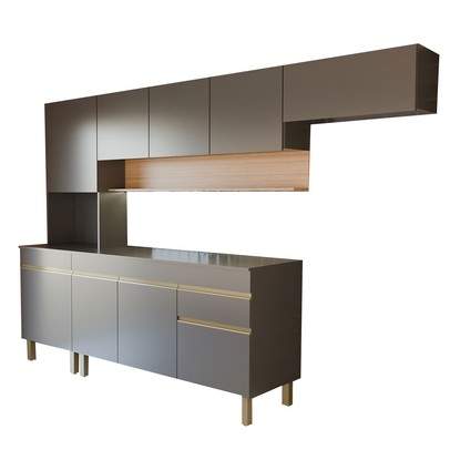 Cozinha Completa Silvia 9 Portas 1 Gaveta Gris/Freijó - Panorama Móveis