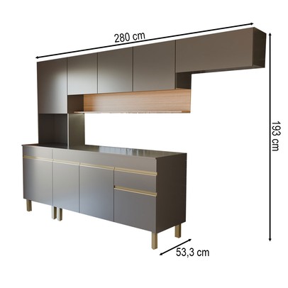 Cozinha Completa Silvia 9 Portas 1 Gaveta Gris/Freijó - Panorama Móveis