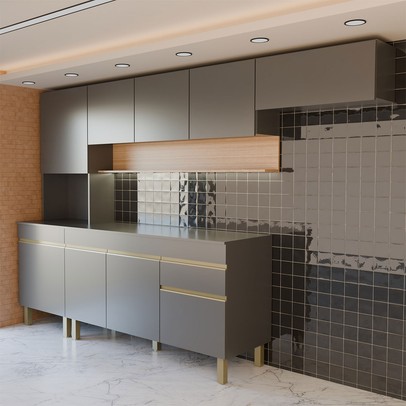 Cozinha Completa Silvia 9 Portas 1 Gaveta Gris/Freijó - Panorama Móveis