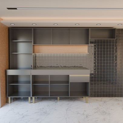 Cozinha Completa Silvia 9 Portas 1 Gaveta Gris/Freijó - Panorama Móveis