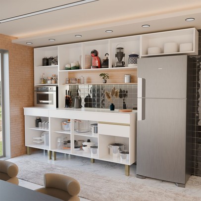 Cozinha Completa Silvia 9 Portas 1 Gaveta Supremo/Freijó - Panorama Móveis