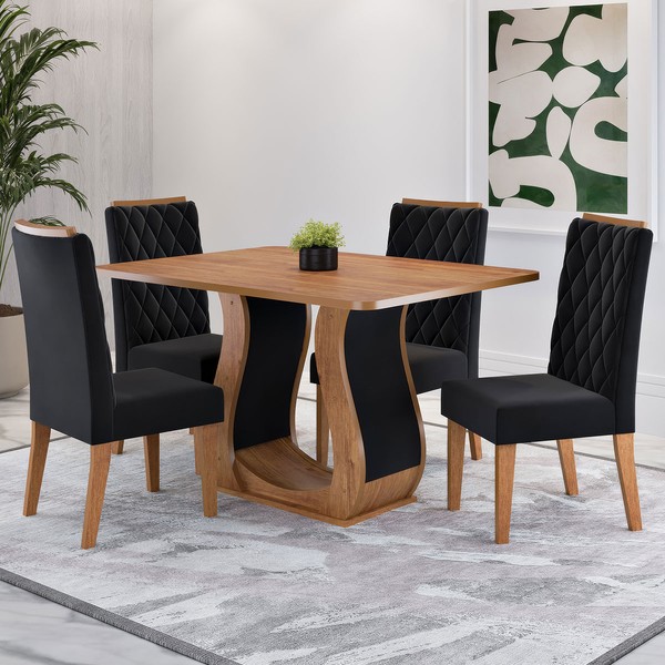 Mesa de Jantar 4 Lugares Lana Mel/Preto - Viero Móveis