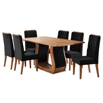 Mesa de Jantar 6 Lugares Lana Mel/Veludo Preto - Viero Móveis