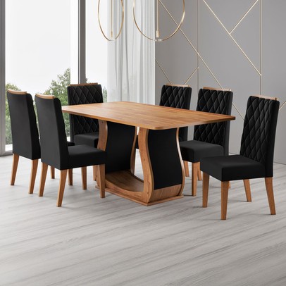 Mesa de Jantar 6 Lugares Lana Mel/Veludo Preto - Viero Móveis