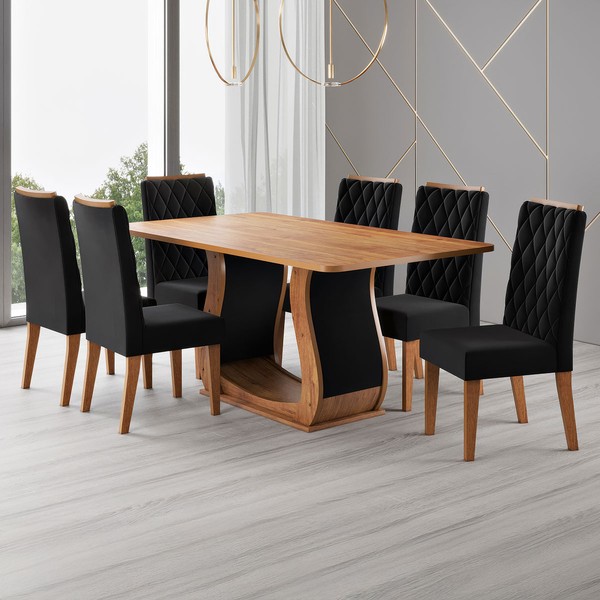 Mesa de Jantar 6 Lugares Lana Mel/Veludo Preto - Viero Móveis