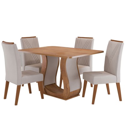 Mesa de Jantar 4 Lugares Opala Mel/Bege - Viero Móveis