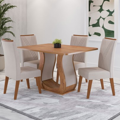 Mesa de Jantar 4 Lugares Opala Mel/Bege - Viero Móveis