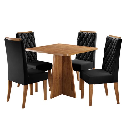Mesa de Jantar 4 Lugares Vang - Viero Móveis Mel/Preto - Viero Móveis