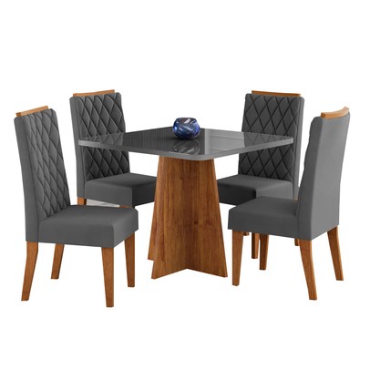 Mesa de Jantar 4 Lugares Vang com Vidro Mel/Cinza/Grafite - Viero Móveis