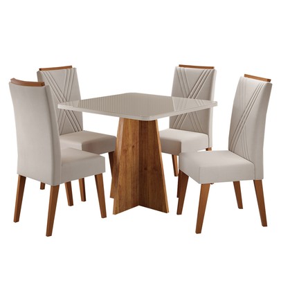 Mesa de Jantar 4 Lugares Street com Vidro Mel/Bege/Off White - Viero Móveis