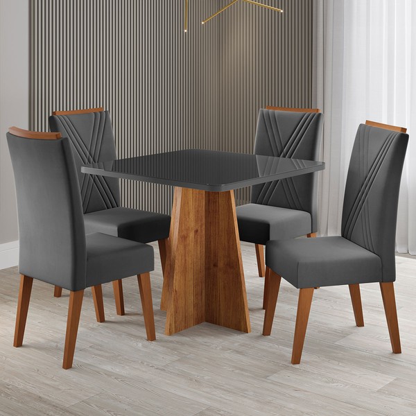 Mesa de Jantar 4 Lugares Street com Vidro Mel/Cinza/Grafite - Viero Móveis