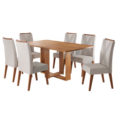 Mesa de Jantar 6 Lugares Coxilha Mel/Bege - Viero Móveis