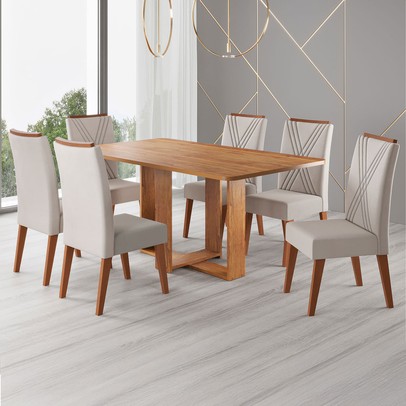Mesa de Jantar 6 Lugares Coxilha Mel/Bege - Viero Móveis