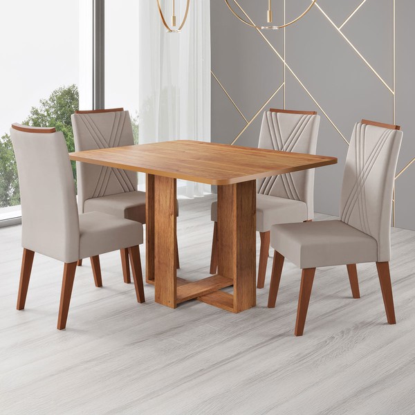 Mesa de Jantar 4 Lugares Coxilha Mel/Bege - Viero Móveis